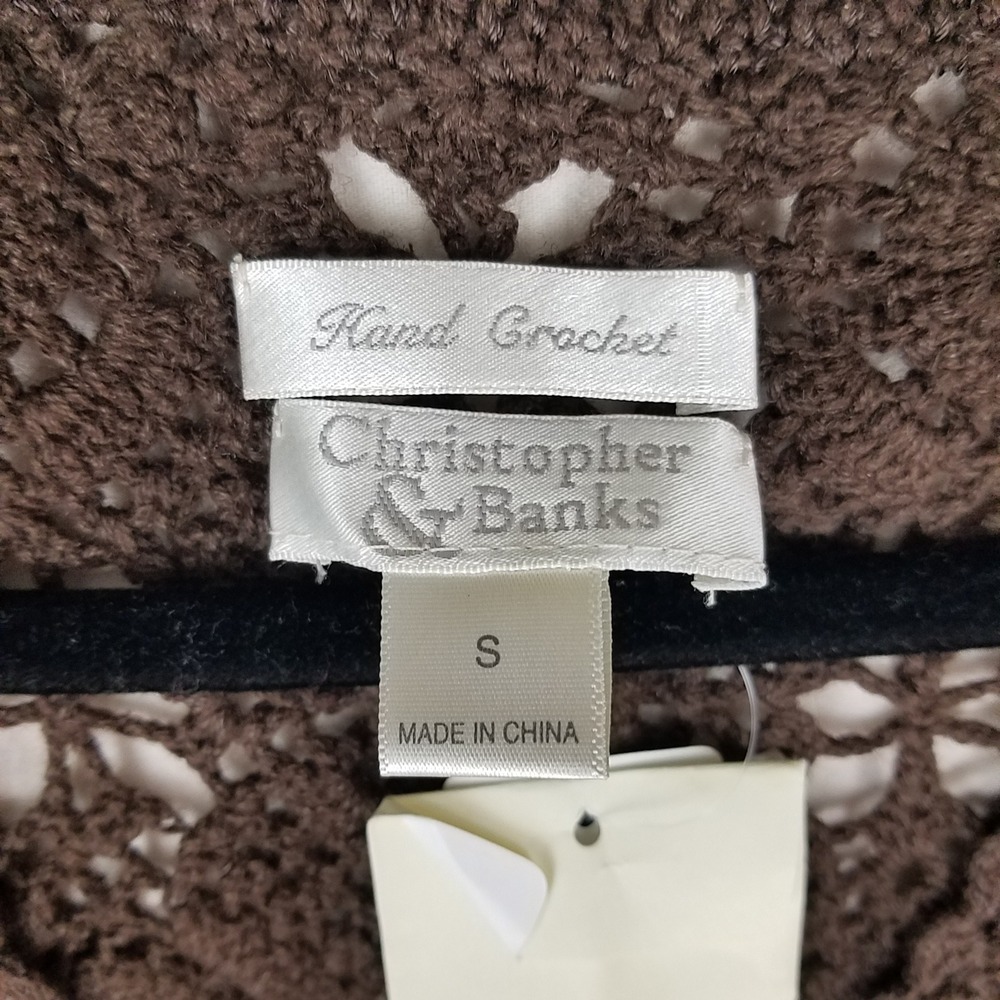 Christopher & Banks Crochet Vest Womens S Brown NWT Floral Ramie Cotton Boho - Picture 3 of 7